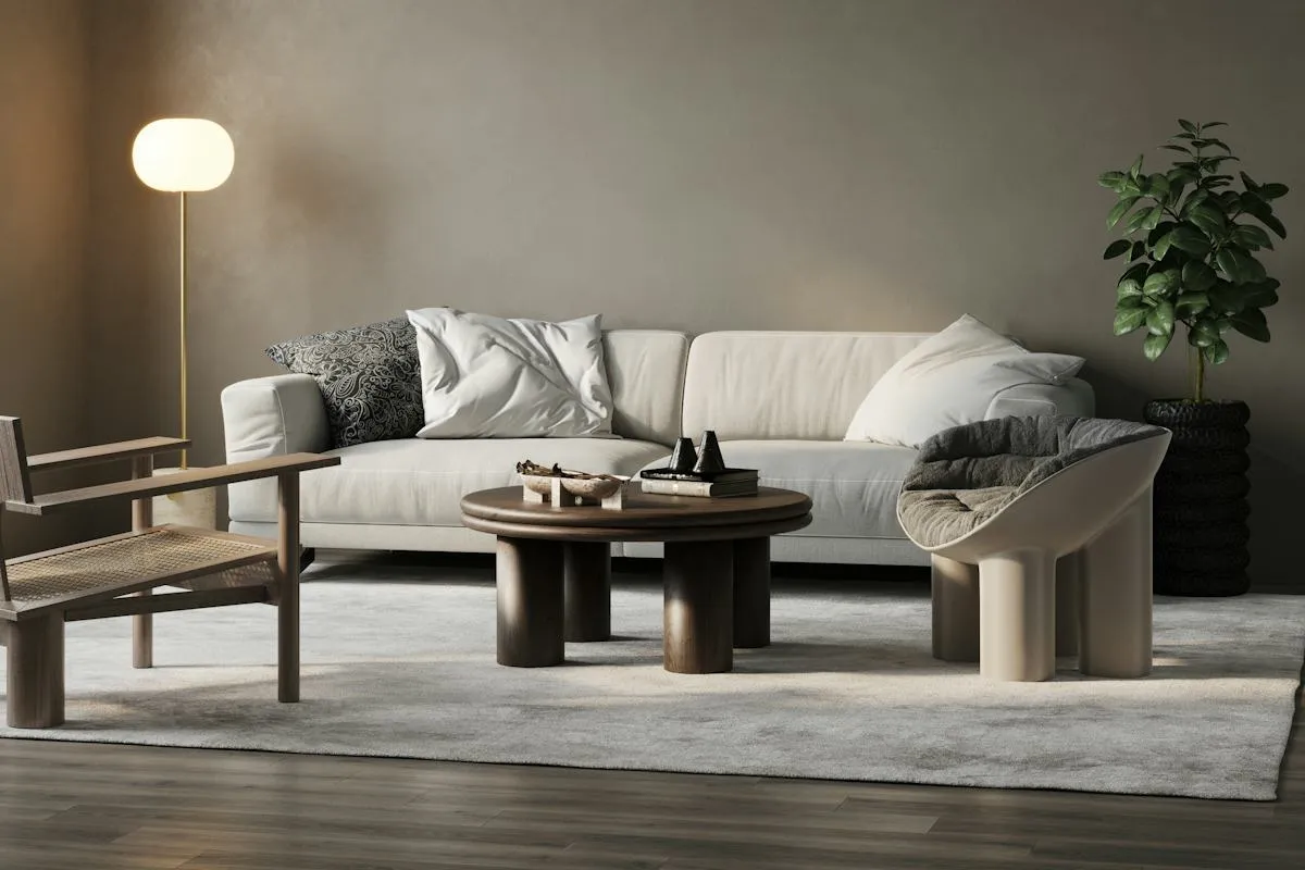 Minimalista nappali és étkező elegáns bútorokkal